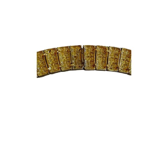 Vintage Designer Quality Textured Gold Plated Pave Rhinestone Hinged Necklace - Picture 4 of 8